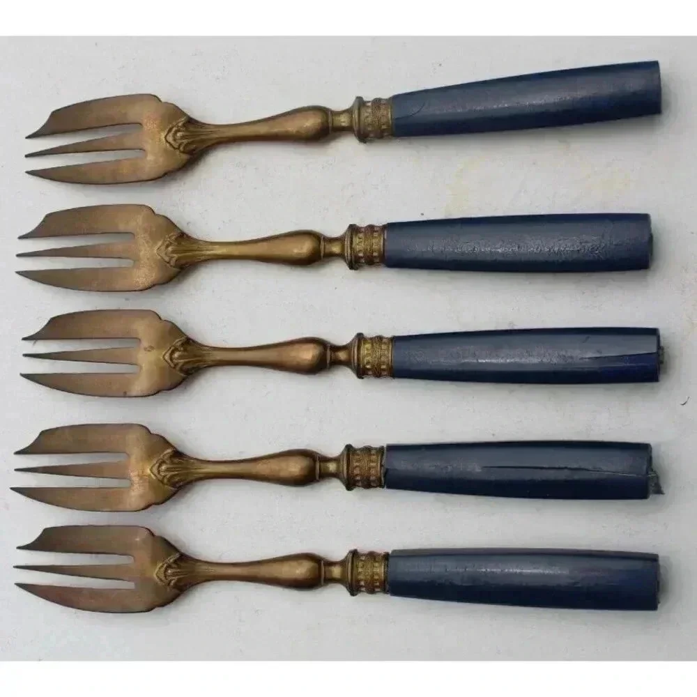Vtg Antique Victorian English BLUE Cheese Desert Fork Set Utensils Silverware